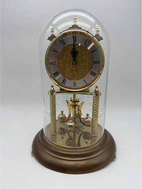 Vintage Anniversary/Torsion Clock with Glass Dome and Brass Base